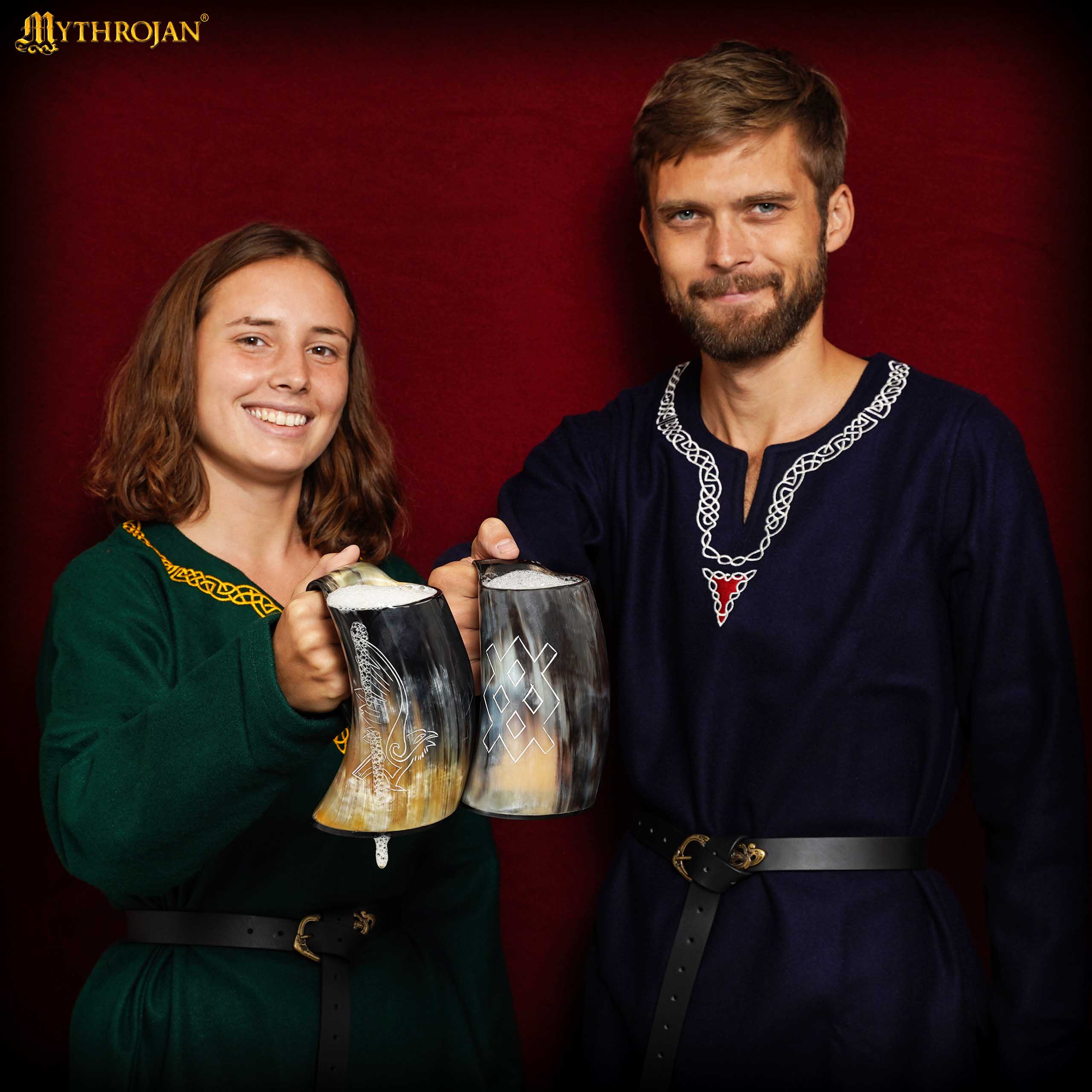 Vaso Mythrojan Vaso Vikingo con Asa y Hebilla Medieval Renacimiento con Correa de Cuero - Patern Único 800ml - Image 4