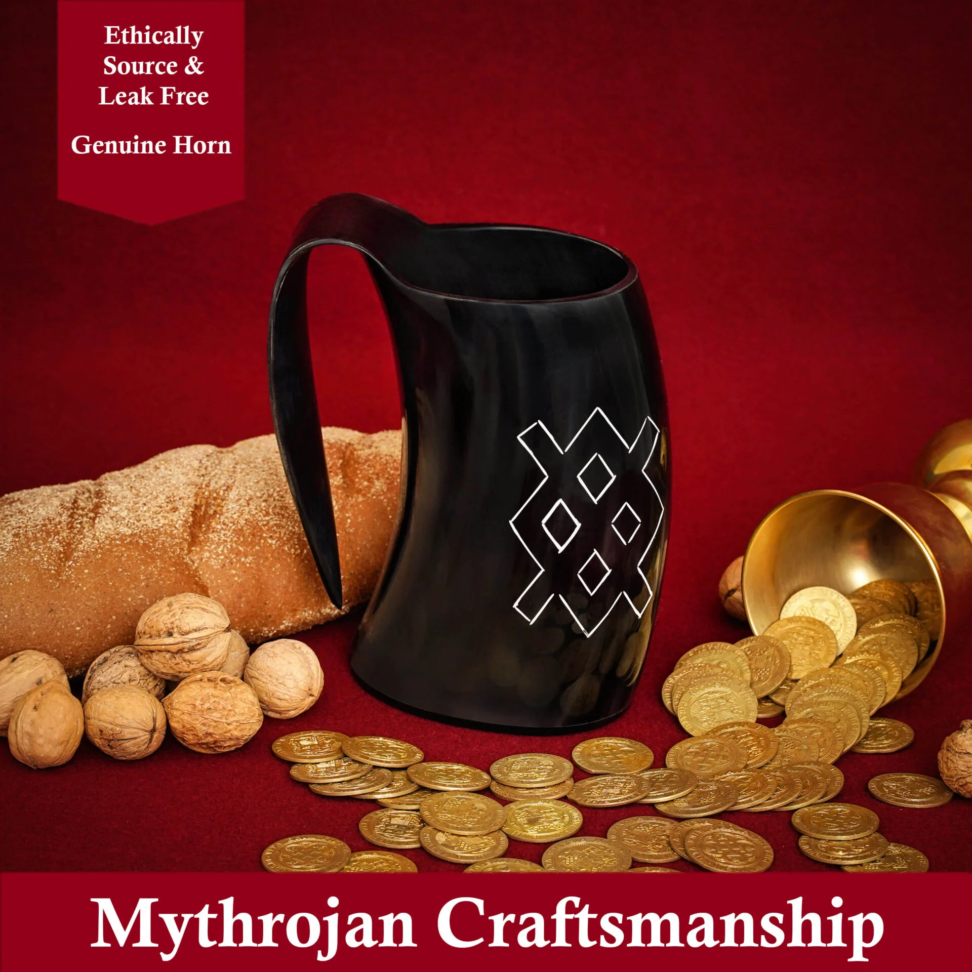 Vaso Mythrojan Vaso Vikingo con Asa y Hebilla Medieval Renacimiento con Correa de Cuero - Patern Único 800ml - Image 5