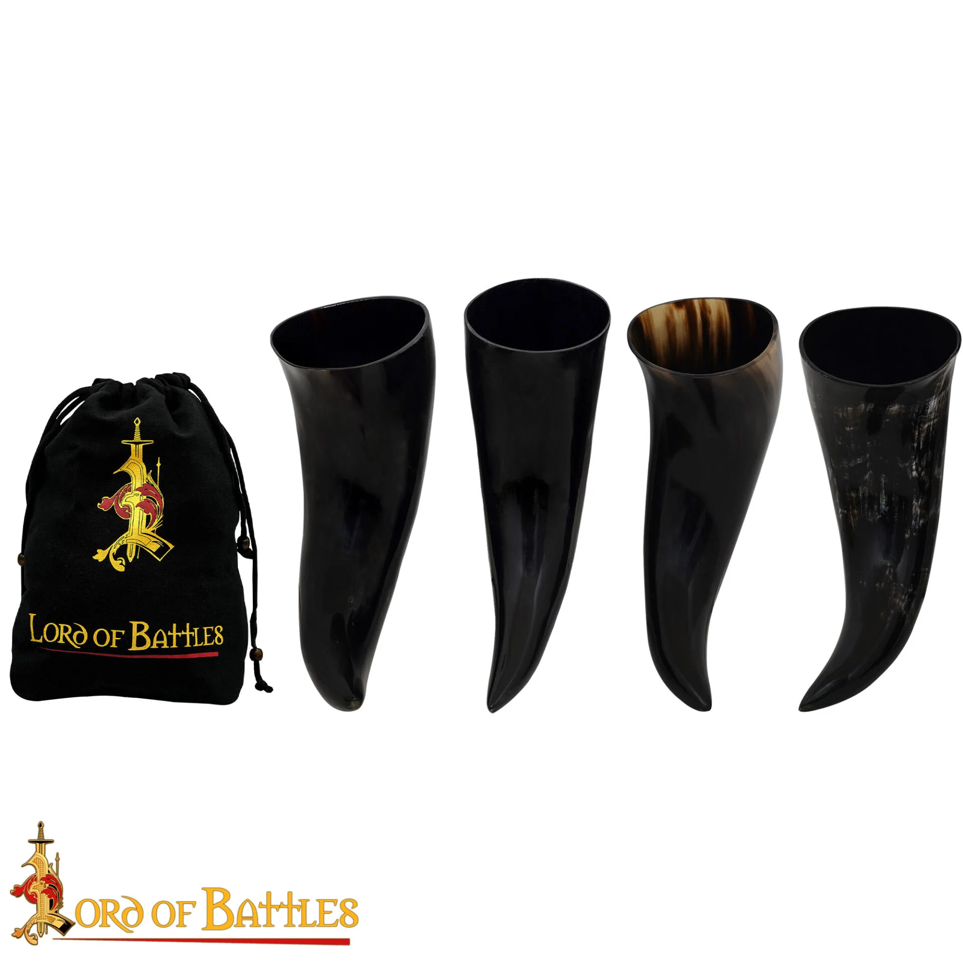 Viking Drinking Ox Horn Juego de 4 - Jarras de Cuerno Pulido de 400 Ml con Bolsa de Almacenamiento de Lona - Image 4