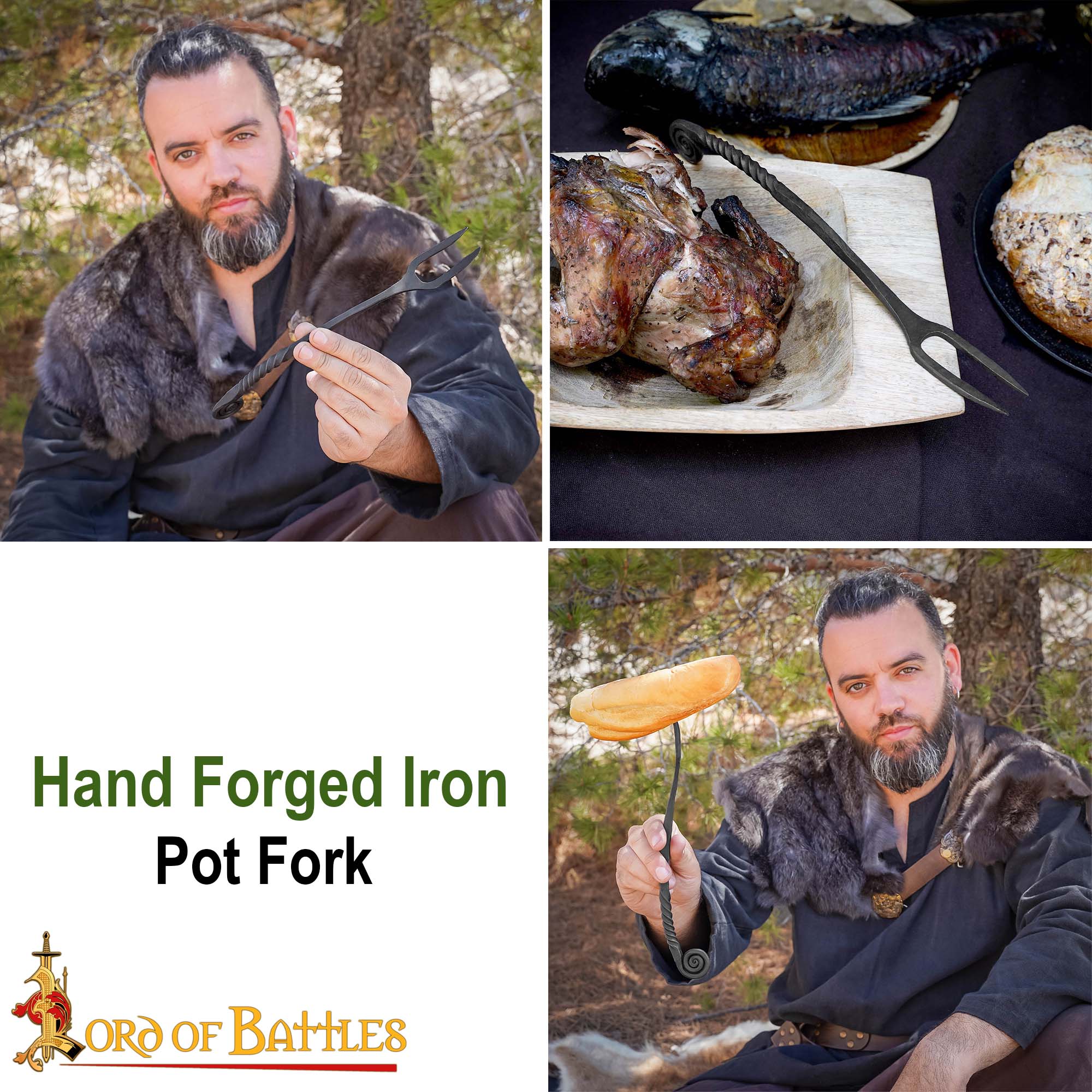 Viking Tenedor de Hierro Forjado a Mano para Ollas - Mango Retorcido Herramienta para Cocinar y Servir a Fuego Abierto - Image 17